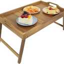 Utoplike Acacia Bed Tray Table for Eating, Large Breakfast Tray with Folding Legs, Wood Serving Trays for Laptop Working