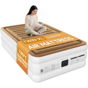CHERIMOR Twin XL Air Mattress with Built in Pump, 180C Heat-Sealed Leak-Proof, 18" Raised Comfort, Anti-Sag Horizontal Beam, Supports 500 lbs, 2-Min Inflation Blow Up Bed for Home Guests & Camping