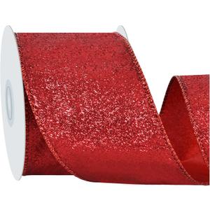 Red Glitter Ribbon, 2.5 Inch 10 Yards Sparkly Wired Edge Fabric Ribbon for Craft, Wreath Bow, Gift Wrapping, Christmas Party Decoration