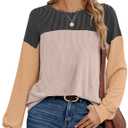 LOLILRSD Womens Long Sleeve Tops Crewneck Casual 2025 Fall Shirts Color Block Loose Tunic Tops (X-Large, Black)