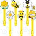 Winrayk Bee Party Favors, 24Pcs Bee Themed Mini Bubble Wands for Kids Bubbles Bulk with Detachable Topper (6 Styles & Colors), Birthday Gift Easter Goody Bag Stuffer Classroom Prizes Honey Party Favor