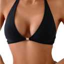 SOLY HUX Women's Halter Bikini Top Tie Back Bathing Suit Summer Beach Swimsuit Tops (Black, L)