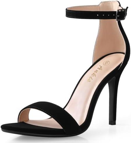 Ankis High Heels for Women 4 Inches, Black Nude Gold Stiletto Heels Open Toe Ankle Strap Heeled Sandals for Dressy Wedding Party ( Black Nubuck, Size 8.5)
