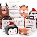TaoBary 48 Pcs 3D Christmas Treat Gift Wrap Boxes for Holiday Xmas Presents Christmas Cookie Boxes for Gift Giving Santa Snowman Elk Alpaca Cardboard Gable Box with Handles for Party Supplies