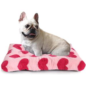 Small Washable Dog Crate Bed Deluxe Plush fit Small Breed Pets,24 inch Dog Kennel Pads with Anti-Slip Bottom Pet Sleeping Mat,24 x 18 Pink Heart