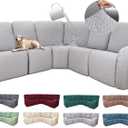 100% Waterproof Sectional Recliner Couch Covers for Reclining Couch L Shaped Corner Sectional Sofa Cover Jacquard Stretch L Shape Recliner Slipcovers (5 Seater Cover, Light Gray)