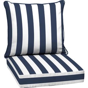 Arden Outdoor Deep Seat Cushion Set, 24 in x 24 in, Weather-Proof, Rain-Proof, Fade Resistant Patio Cushion for Chair, Sofa, and Couch Sapphire Blue Cabana Stripe, 1 Pack