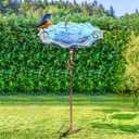 VCUTEKA Outdoor Bird Bath Glass Birdbath Garden Bird Feeder with Metal Stake Blue