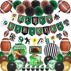 TREWAVE 47 Pcs Football Birthday Party Decorations Football Party Supplies Include Birthday Banner Paper Pom Poms Cake Toppers Lanterns Balloons for Game Day Decorations