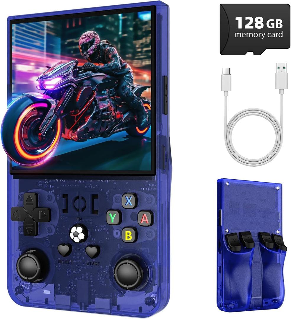 R36 Max Retro Handheld Game Console, Video Game Console with 64G Built-in 18000+ Games, 4000mAh Rechargeable, Support 30+ Simulators, Linux System, 4.0 Inch IPS Screen Portable Pocket Arcade (Blue)