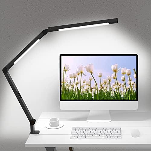 LED Desk Lamp with Clamp, Architect Desk Lamp with Dual Light and Adjustable Swing Arm, Clip-on Eye-Care 4 CCT Modes & 5 Brightness Levels Table Light Modern Computer Lighting for Home Office