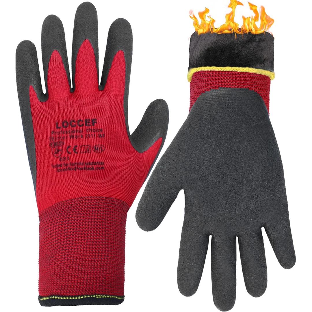 LOCCEF 2 Pairs Winter Work Gloves for Men and Women, XL (Pack of 2), Red