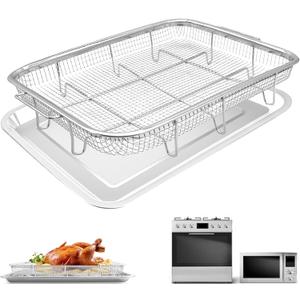 Air Fryer Basket Replacement, 2 Pieces Set 18.9''x13.1'' Food Grade Stainless Steel Air Fryer Replacement Tray Mesh Grill Roasting Rack Accessories for Convection Oven Air Fryer, Dishwasher Safe