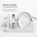 YAMAZAKI Home Dish Drying Rack Modern White Dish Rack for Kitchen Counter with Removable Drainer Tray and Cutlery Holder, Steel + Wood Dish Drying Organizer - Steel + Wood -