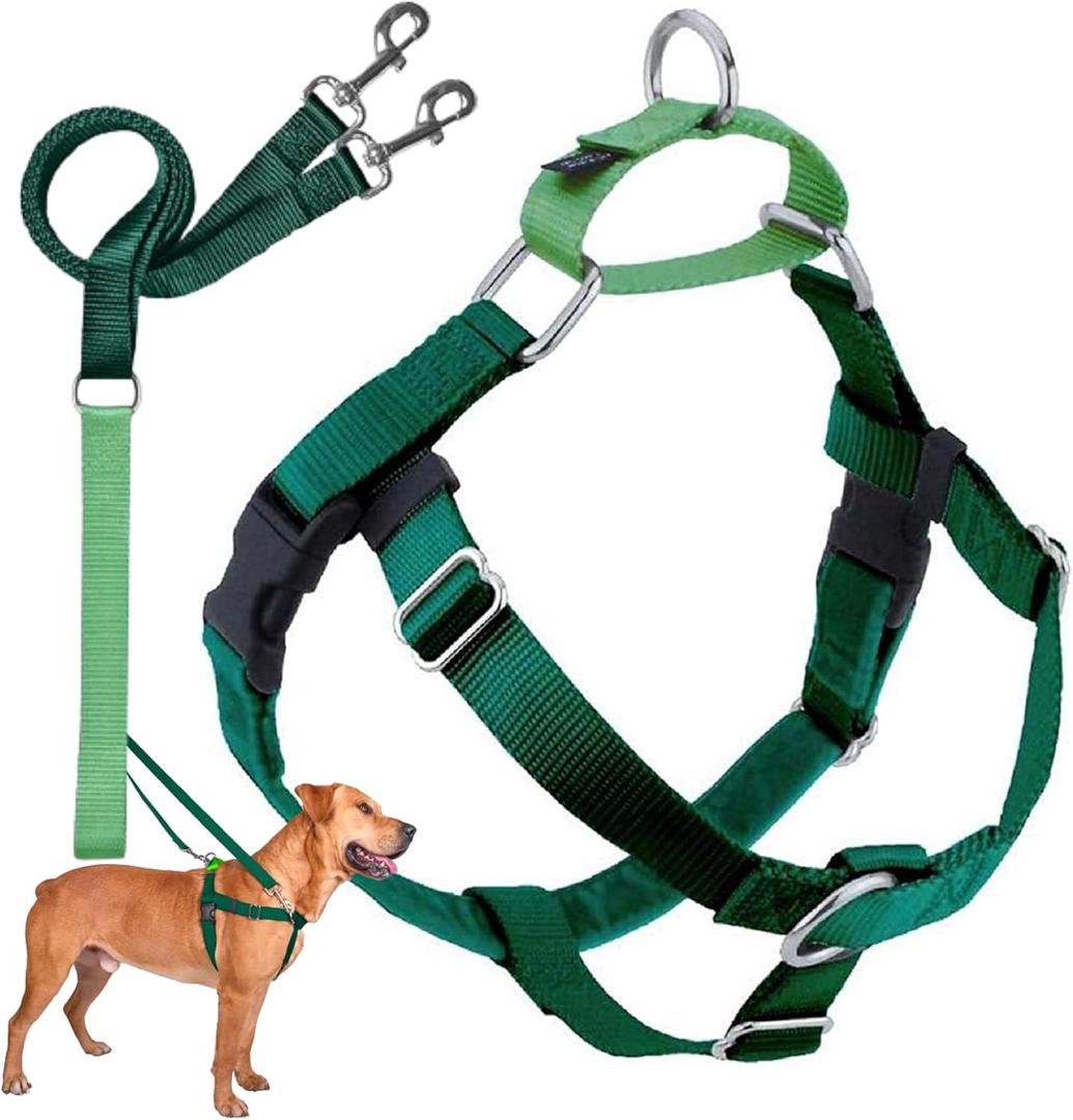 2 Hounds Design Freedom No Pull Dog Harness, Adjustable Harness and Leash Set, Easy Walking & Comfortable Control, Fits Small, Medium & Large Dogs, Solid Colors, Made in USA, 1" LG, Kelly Green (LG (Chest 28" - 32"))