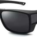 CAXMAN Fit Over Glasses Sunglasses Polarized Wrap Around Sunglasses with Side Window Shields for Full Protection (Matte Black Category 4 Super Dark Lens)