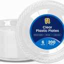 R-kay 200 Pack, 6 Inch Clear Plastic Plates - Heavy Duty Small Dessert Plates - Microwavable Small Appetizer Plates
