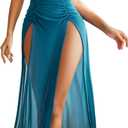 Avidlove Sexy Nightgown for Women Mesh Floral Slit Pleated Lingerie V Neck Long Dress (XX-Large, Blue Green)