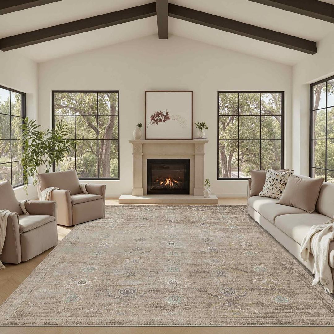 Rugxara Beige 8x10 Area Rugs for Living Room Bedroom Large Washable Rug