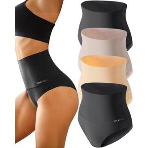 FINETOO Tummy Control Underwear for Women High Waisted Nylon Brief No Show Womens Bikini Seamless Panties 4pack XL