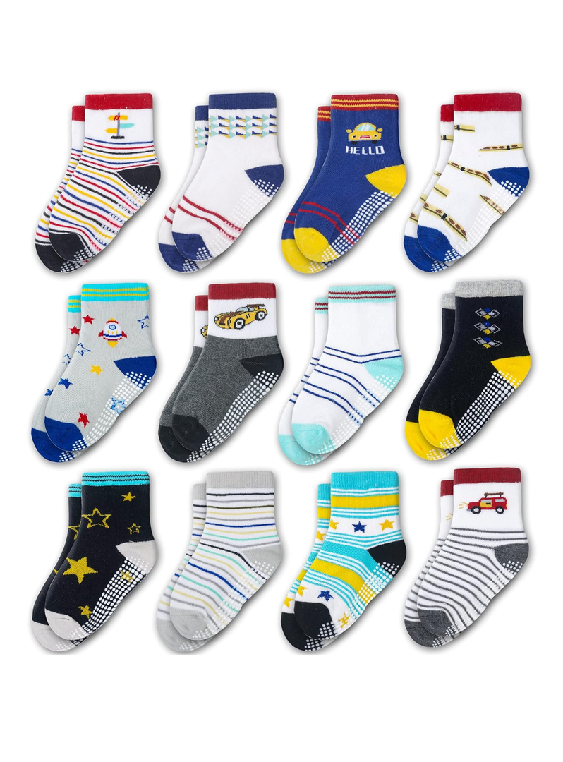 Evercute Toddler Girls Grip Socks 12 Pack Boys Non Slip Socks for Kids Anti Skid