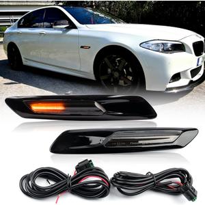 Sequential Amber LED Side Marker Lights Compatible w/B'MW 5 Series F10 LCI 528i 530i 535i 550i Smoked Lens Led Dynamic Turn Signal Lamps Indicator Blinker OEM Fender Trim Replacement