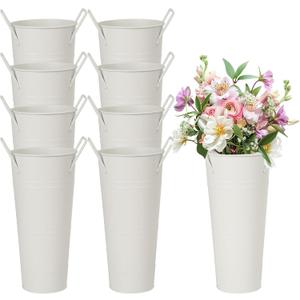 8 Pcs Flower Buckets and Galvanized Flower Bucket with Handles Flower Bucket Vases, 10 Inch High Floral Buckets for Cut Flower for Table Centerpiece,9.8 x 4.2 x 3 inches