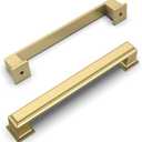 Amerdeco 10 Pack Brushed Gold Cabinet Pulls 5 Inch Hole Center Drawer Pulls Cabinet Hardware Solid Kitchen Cabinet Handles for Bathroom Drawer Pulls Dresser Pulls ZH0001 (5"/128MM Hole Center)