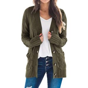 PRETTYGARDEN Women's Open Front Cardigan Sweaters Fall Fashion Button Down Cable Knit Chunky Winter Clothing Outerwear Coats (Large, Army Green)