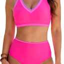 BMJL High Waisted Bikini Sets for Women Sporty Two Piece Tummy Control Swimsuits Beach Swim Suit 2025 (Small, Hot Pink06)