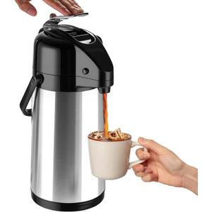 Ratrabas Upgraded Airpot Coffee Carafe with Double Pump - 84oz/2.5L Coffee Carafe for Keeping Hot, Beverage Dispenser for Hot/Cold Beverage (1, Stainless Steel Color)