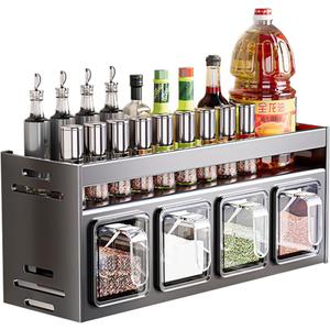 Kitchen Spice Rack Wall Mount Hanging Seasoning Box Over Stove Hanging Shelf Seasoning Jar Organizer for Sugar Salt Pepper (4 Box)