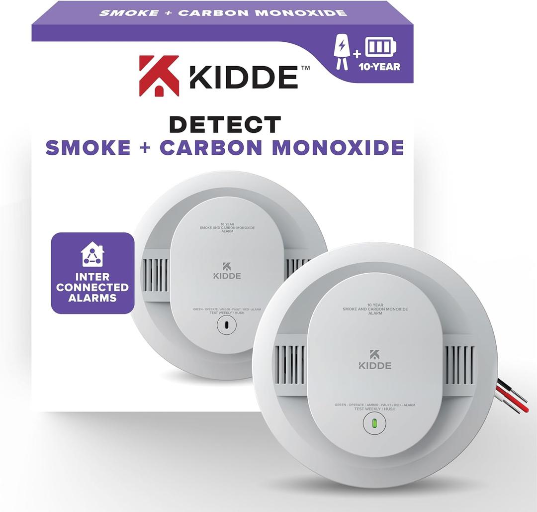 Kidde Hardwired Smoke & Carbon Monoxide Detector, 10-Year Battery Backup, Interconnectable LED Warning Light Indicators