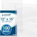Spartan Industrial - 12" X 15" (100 Count) 2 Mil Clear Reclosable Zip Plastic Poly Bags with Resealable Lock Seal Zipper