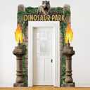 Dinosaur Park Party Decorations Dinosaur Birthday Porch Banner Backdrop Halloween Dino Party Supplies Door Decoration Banner Photo Booth Backdrop Hanging for Dinosaur Park Birthday Photo Props