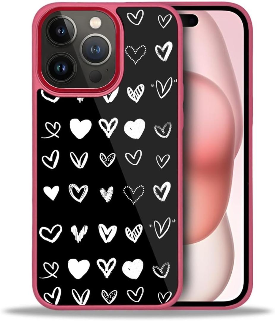 Compatible with iPhone 14 Pro Max Case,Black Heart for Woman Men Full Body Protective Cover Shockproof Slim Dopamine Designed Case for iPhone 14 Pro Max 6.7 in -Red