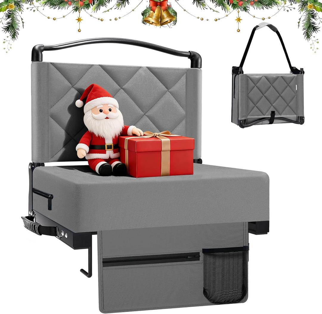 Stadium Seats with Back Support and Cushion Thick Padded Bleacher Chairs with Shoulder Strap, Portable Folding Stadium Seat Chair for Bleachers Includes Cup Holder and Side Pocket, Gray (1pcs)