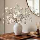 HyeFlora 3PCS Artificial Magnolia Flowers Stems for Spring Decoration, Faux Champagne Magnolia Branches with Buds, 34.5" Long Stems Floral Arrangement for Vase Pot Table Centerpiece Indoor Decor