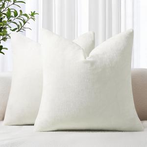 decorUhome Chenille Cream White Throw Pillow Covers 18x18 Inch Set of 2, Decorative Soft Couch Pillow Covers Solid Dyed Accent Farmhouse Neutral Square Pillow Cases for Sofa Bed Living Room
