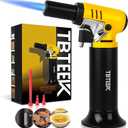 TBTeek Butane Torch with Fuel Gauge T907, One-hand Operation Kitchen Torch Lighter with Adjustable Flame for BBQ, Baking, Brulee Creme, Crafts and Soldering(Butane Gas Not Included) (Yellow-black)