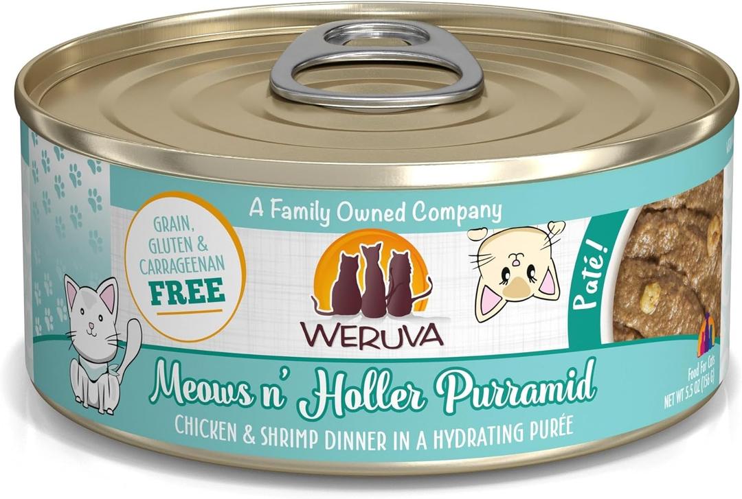 Weruva Classic Cat Pat, Meows n' Holler PurrAmid with Chicken & Shrimp, 5.5oz Can (Pack of 4), Brown