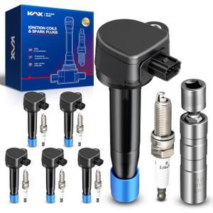 KAX Set of 6 Ignition Coil Pack & Iridium Spark Plugs w/Magnetic Socket for Honda Odyssey 2008-2017, Accord 2008-2012, Crosstour 2010-2012, Acura TL 2009-2014, RL 2009-2012, TSX 2010-2014,3.5L UF603