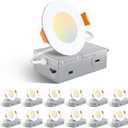 Amico 12 Pack 3 Inch 5CCT Ultra-Thin LED Recessed Ceiling Light with Junction Box, 2700K/3000K/3500K/4000K/5000K Selectable, 7W Eqv 60W, Dimmable Canless Wafer Downlight, 500LM High Brightness -ETL (White)
