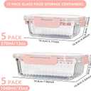 10 Pack Glass Meal Prep Containers, Food Storage Container Set with Snap Locking Lids, Airtight Lunch Boxes for Kitchen, Microwave, Oven, Freezer, and Dishwasher Safe (Pink)