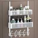 Adjustable Over The Door Hooks Organizer, Door Hanger Coat Rack with 2 Mesh Baskets and 10 Hooks, Back of Door Storage Organizer for Bedroom,Bathroom,Kitchen (White)