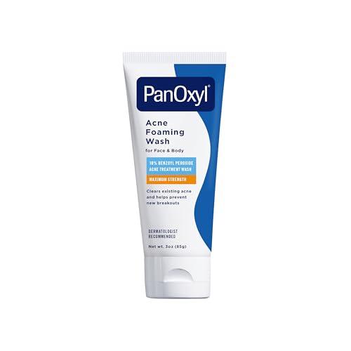 PanOxyl Acne Foaming Wash for face & body Benzoyl Peroxide 10% Maximum Strength Antimicrobial, 3 oz. - Travel Size EXP. 02/2028