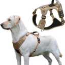 Dog Harness with Airtag Holder, No-Pull Tactical Service Dogs Vest with Handle, Escape Proof Freedom Outdoor Easy Walk Jacket with Back Front Clip for Small Medium Large Breeds,Khaki,S