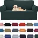 Cupuamon 2025 New Stretch Loveseat Sofa Slipcovers Couch Cover for 2 Cushion Furniture Protector Sofa Covers with Elastic Bottom Jacquard Fabric Small Checks for Pets, Kids - Hunter