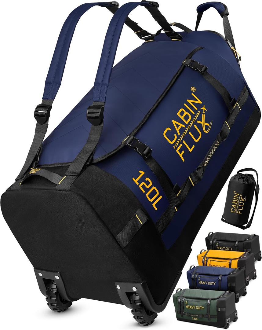 Rolling Duffle Bag with Wheels 31 Inch, 120L Large Foldable Travel Bag, Heavy-Duty Wheeled Luggage for Travel, Sports, Camping & Storage (Navy Blue)