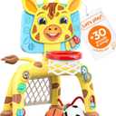 Move2Play, Giraffe Basketball Hoop & Soccer Goal Activity Center | 30+ Sounds & Songs + 5 Lights | 1 2 3 Year Old Birthday Gift for Boys and Girls | Toy for Baby & Toddlers (Yellow)